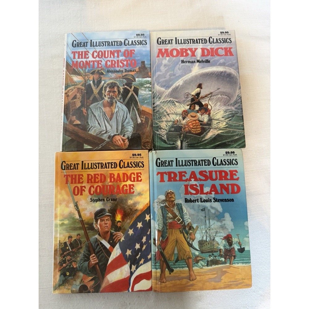 Great Illustrated Classics Lot of 4 HC Moby Dick Treasure Island Monte Cristo